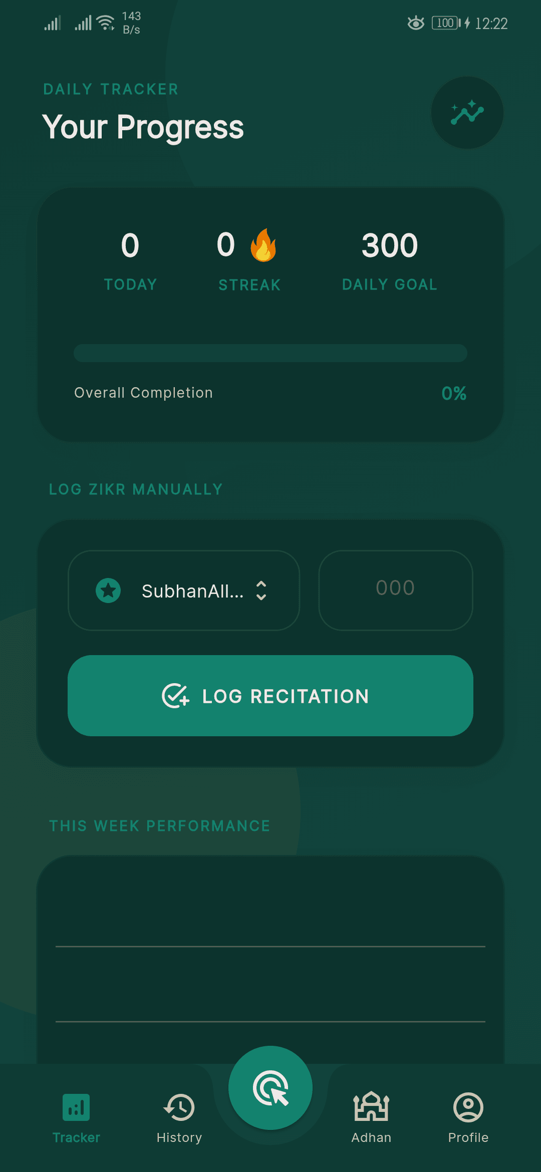 Smart Tasbih daily progress tracker screen